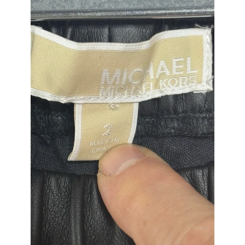 Michael Kors Womens Faux Leather Pants Size 2 Black Pull On Stretch High Rise